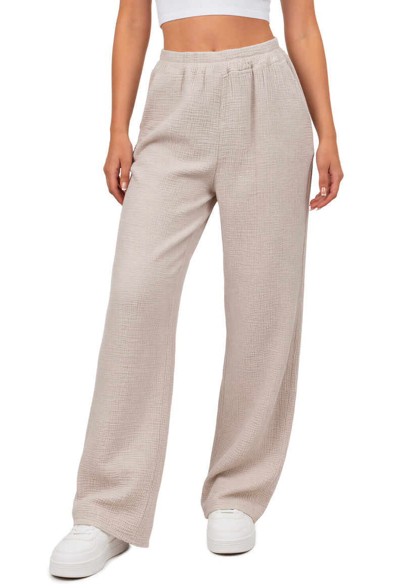Damen Oversized Hose Musselin 25RSW082 - Beige