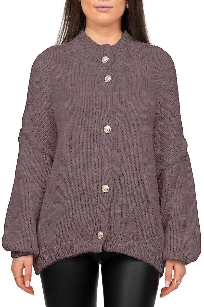 Damen Relaxed Fit Strickjacke Oversized-Look in Taupe – Reichstadt