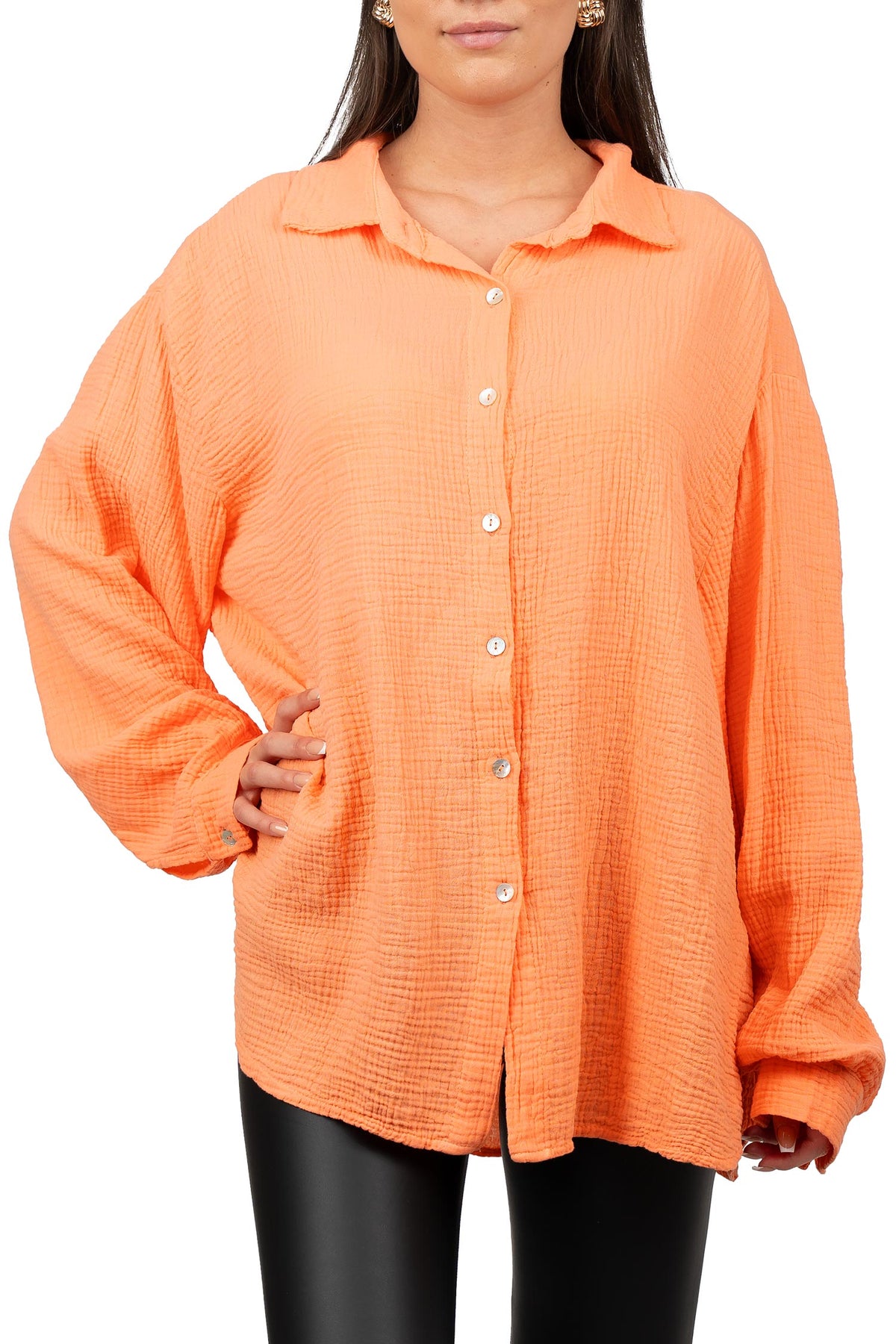 Damen Relaxed Fit Bluse Musselin 25RSW080 - Orange