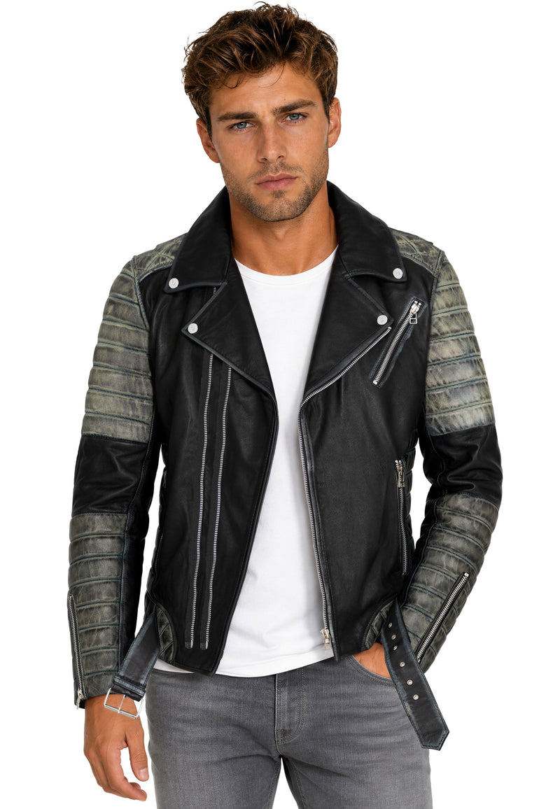 Herren Slim Fit Echtleder Jacke RS001LUX - Fungi Green