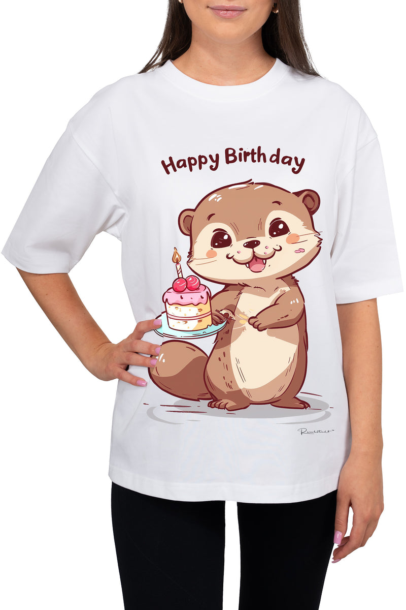 Damen Oversized T-Shirt mit Print Otterly Birthday – Reichstadt