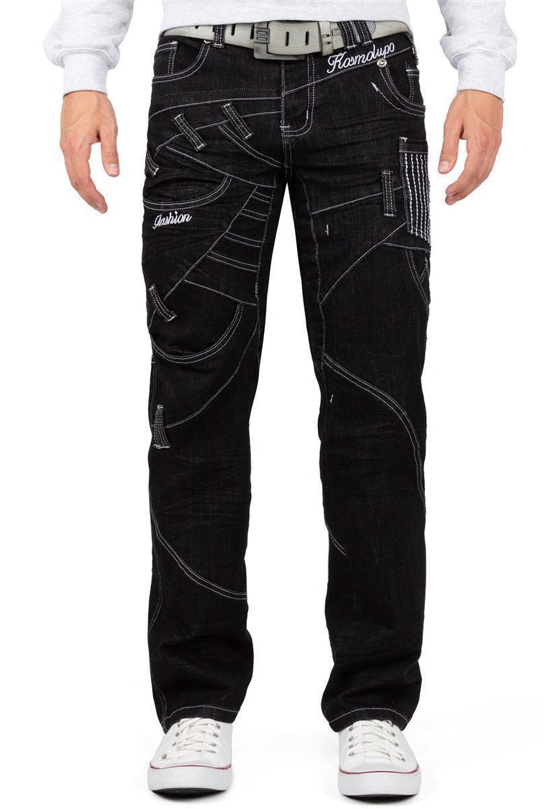 Herren Regular Fit Jeans Stonewashed in Black – Kosmo Lupo
