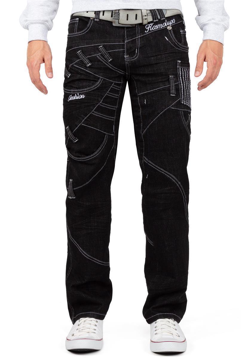 Herren Regular Fit Jeans Stonewashed KM130-1 - Black