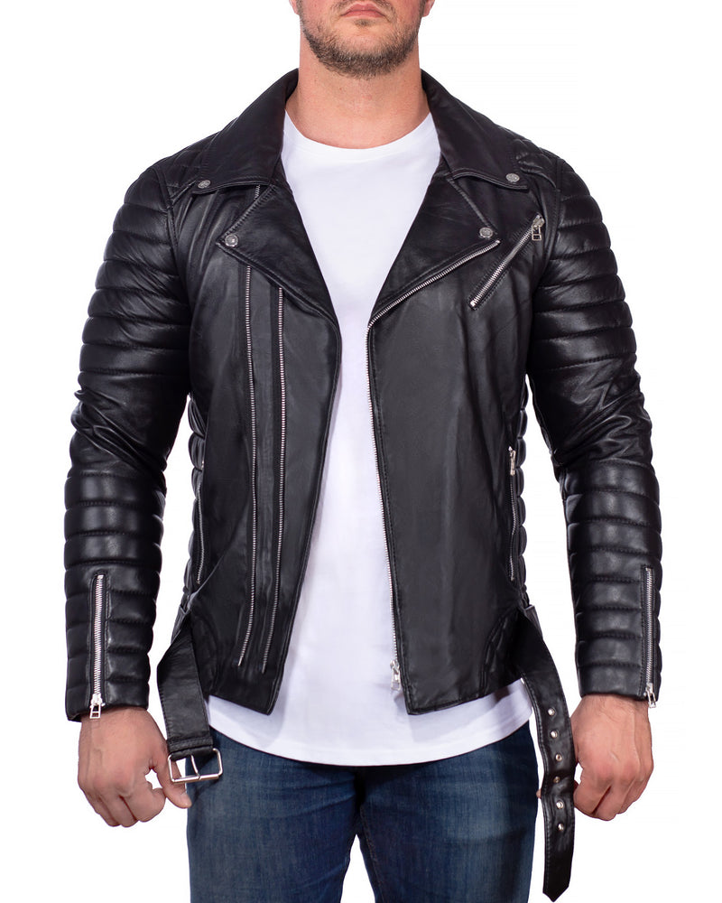 Herren Slim Fit Kunstleder Jacke Silver Zipper PU in Black – Reichstadt