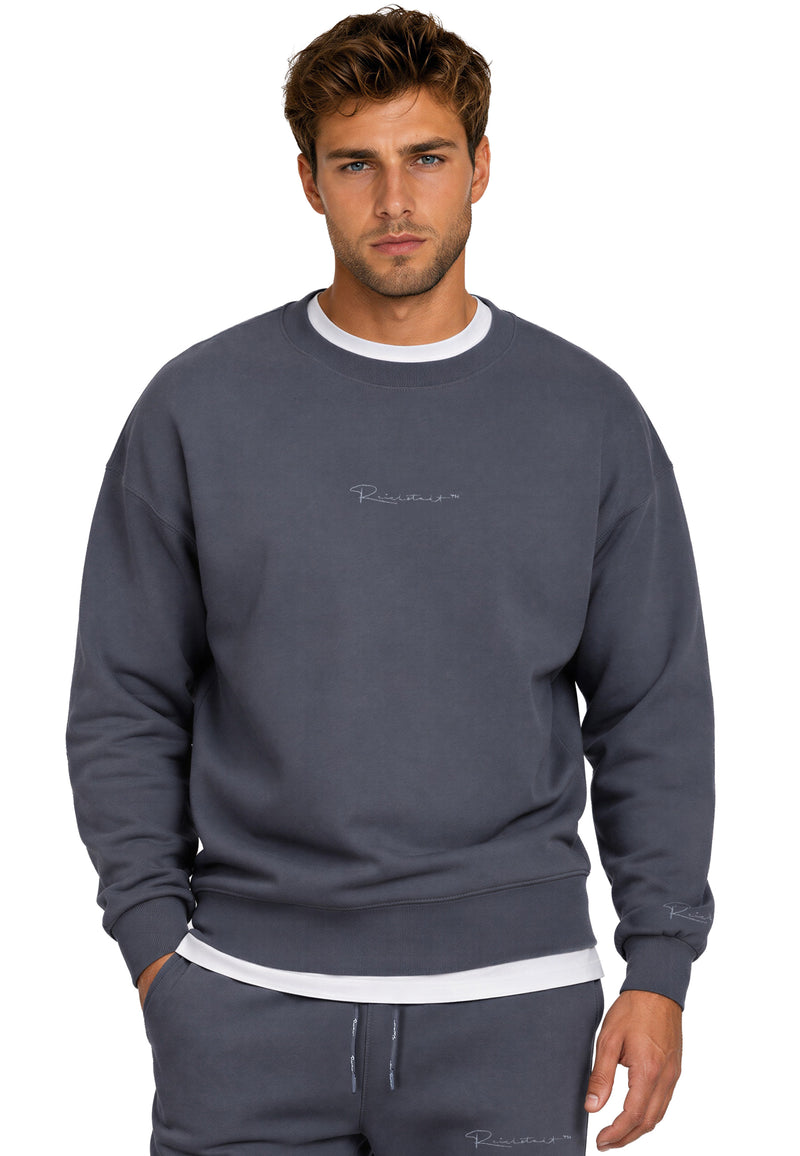 Herren Regular Fit Pullover Logo-Stitching 23RS037 - Anthracite