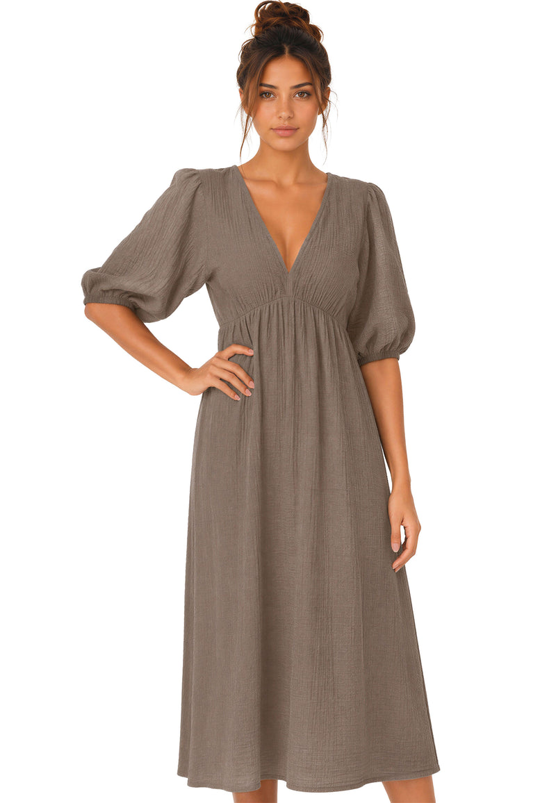 Damen Relaxed Fit Sommerkleid Musselin 25RSW077 - Taupe