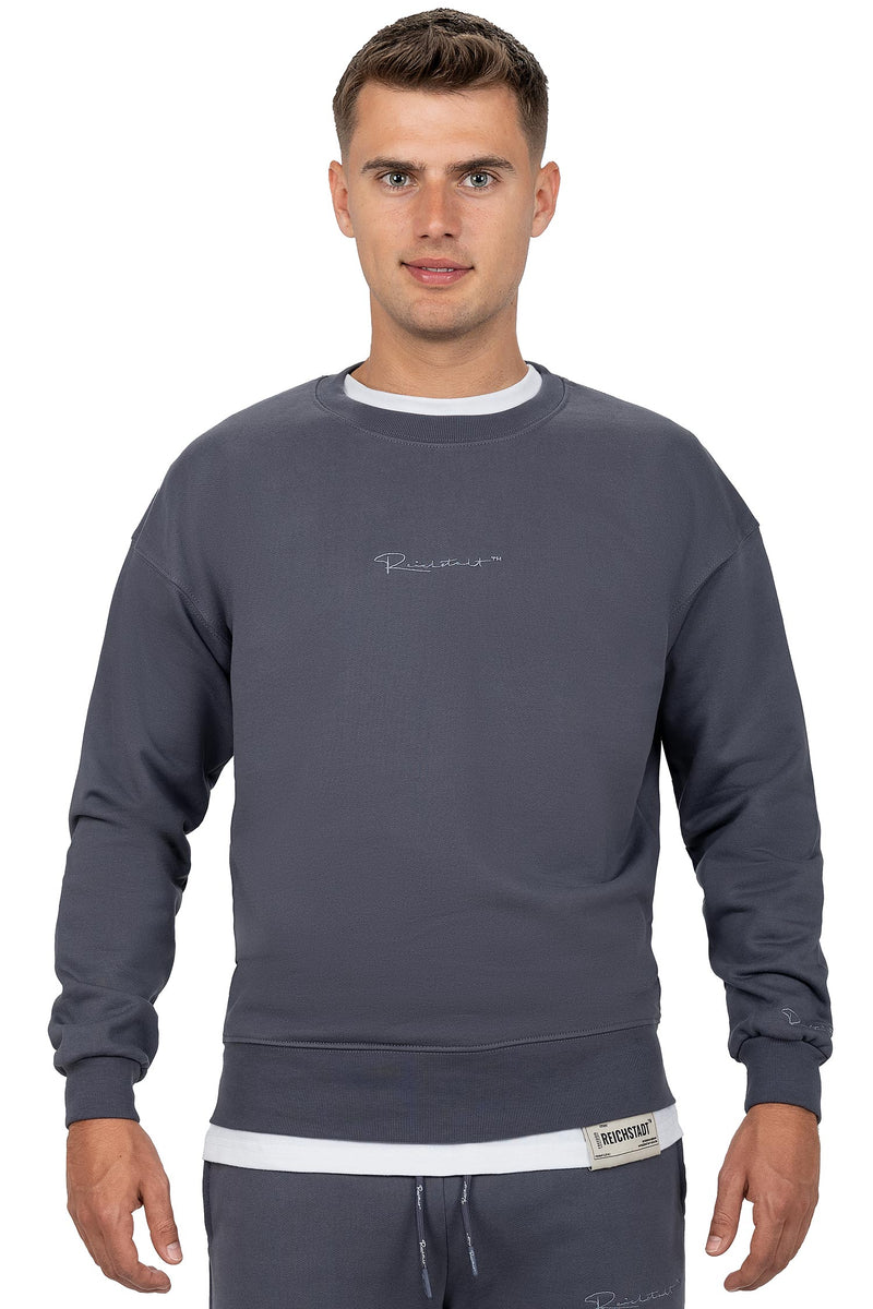 Herren Regular Fit Pullover Logo-Stitching in Anthracite – Reichstadt