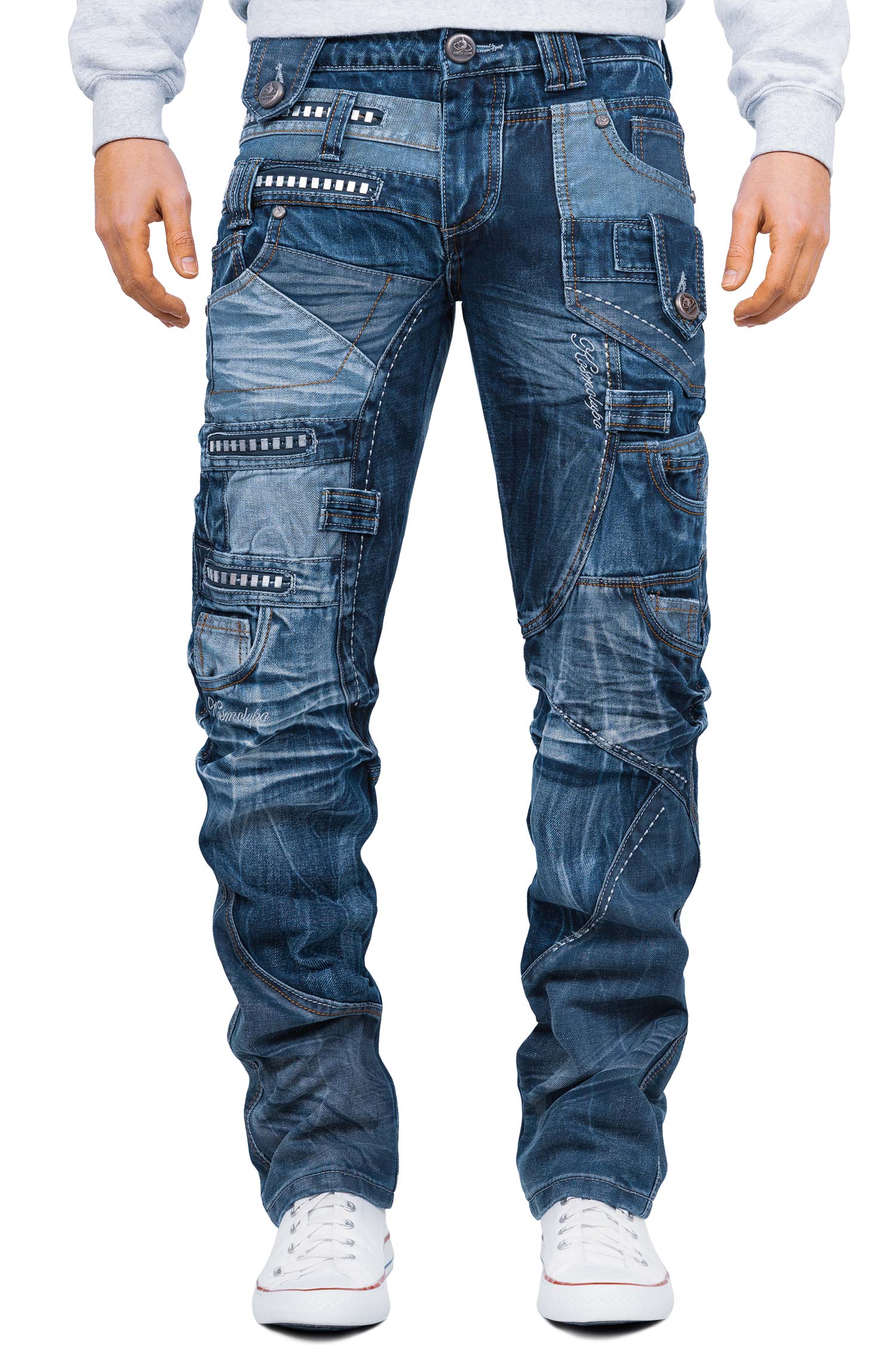Herren Regular Fit Jeans Stonewashed in Blue – Kosmo Lupo