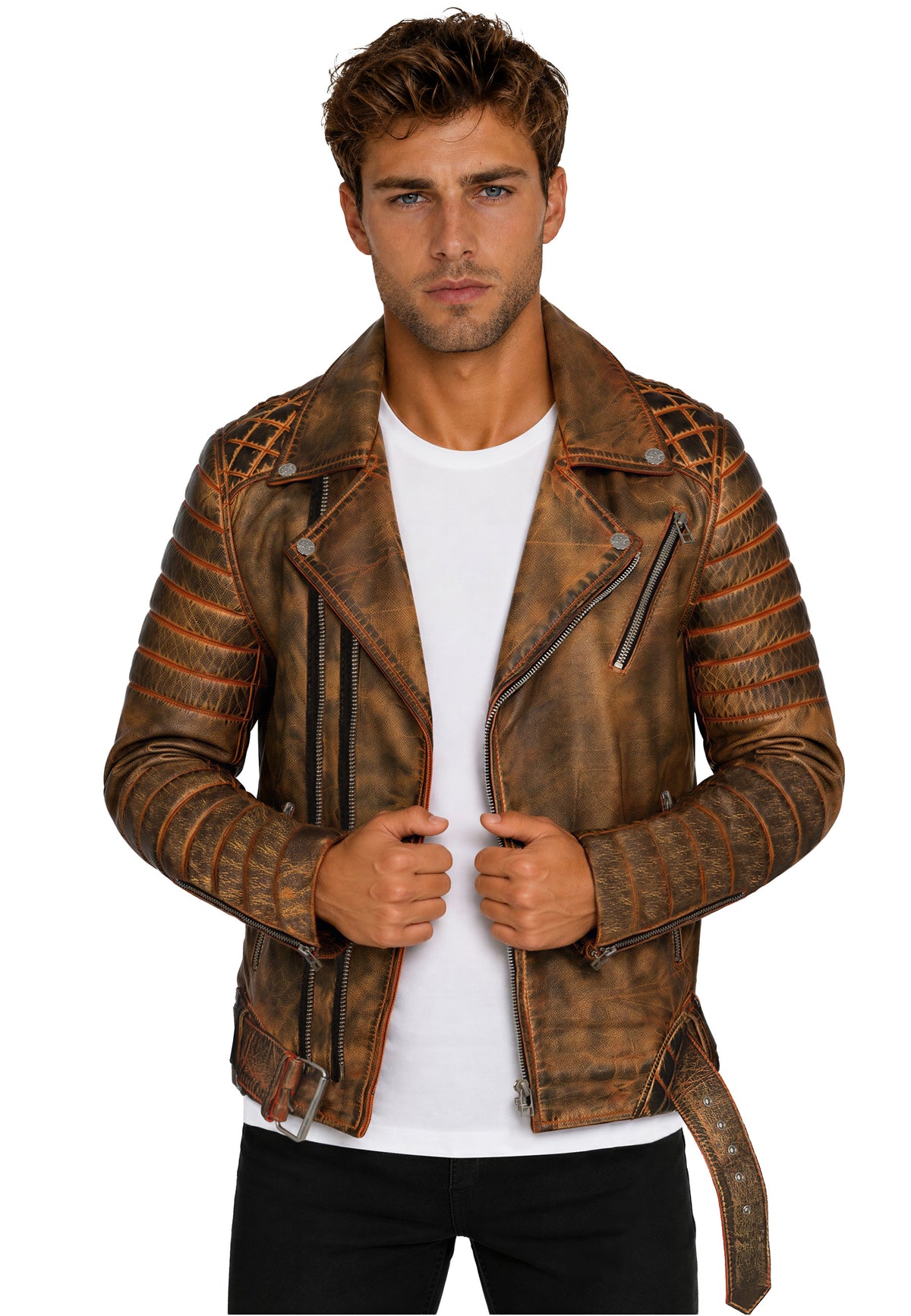 Herren Slim Fit Echtleder Jacke RS001LUX - Gold