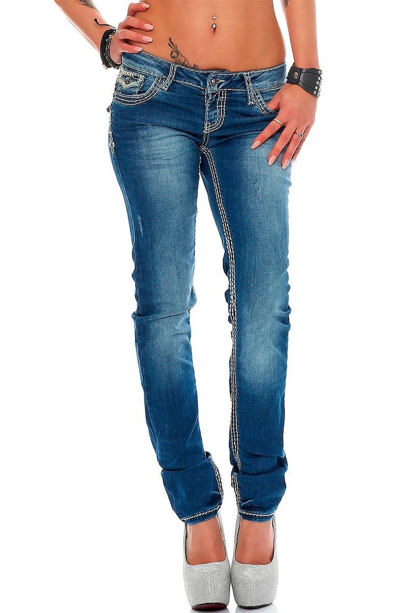 Damen Slim Fit Jeans Stonewashed WD201 - Blue