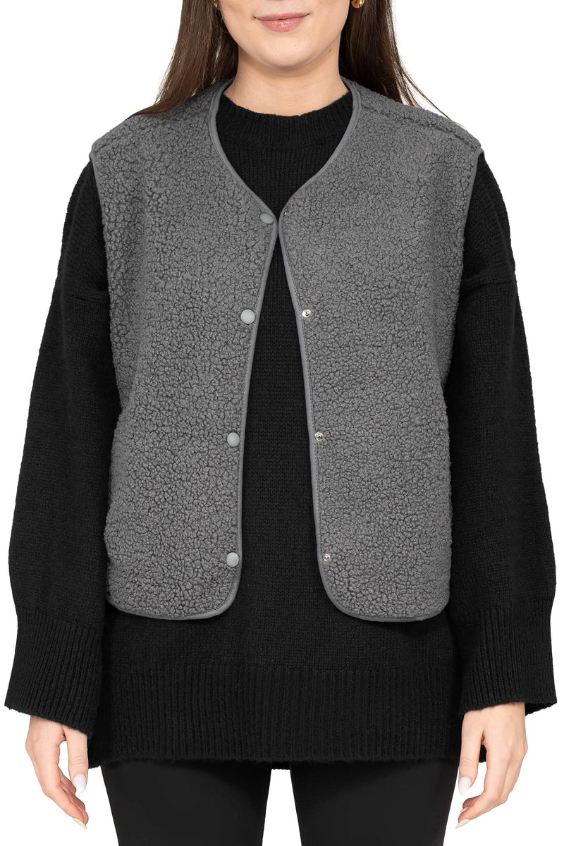 Damen Relaxed Fit Teddy Weste in Grey – Reichstadt