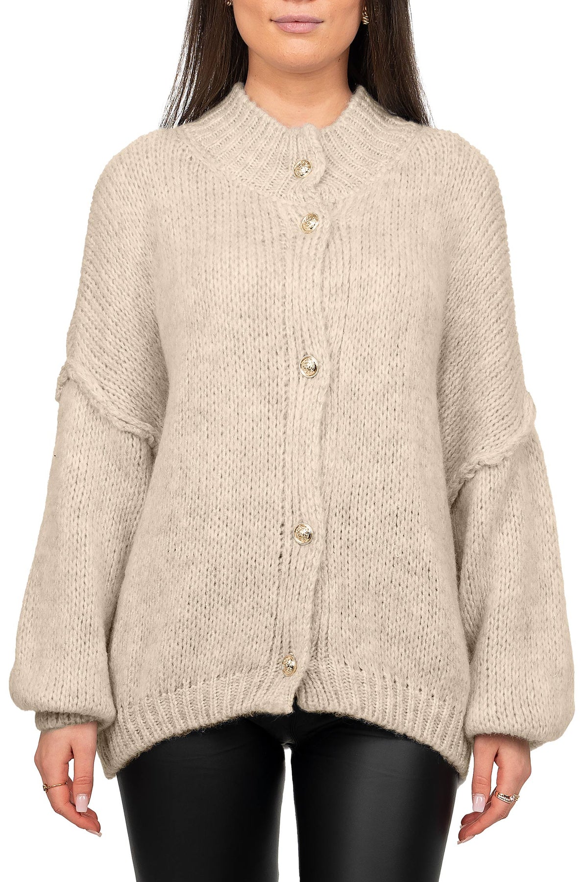 Damen Relaxed Fit Strickjacke Oversized-Look in Beige – Reichstadt