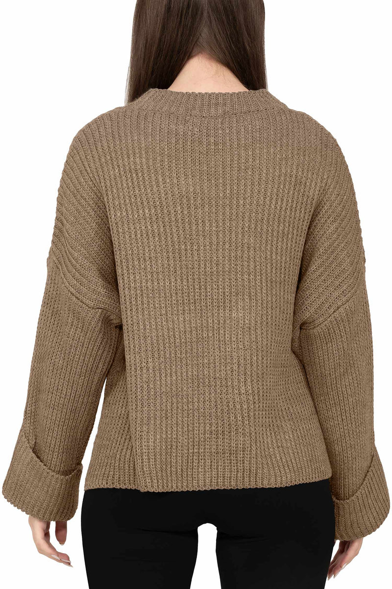 Damen Relaxed Fit Strickpullover 25RSW093 - Dark Beige