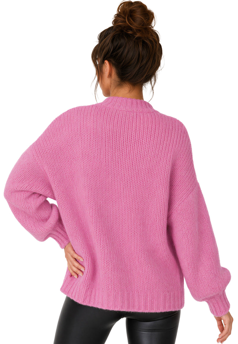 Damen Relaxed Fit Strickjacke 25RSW094 - Pink