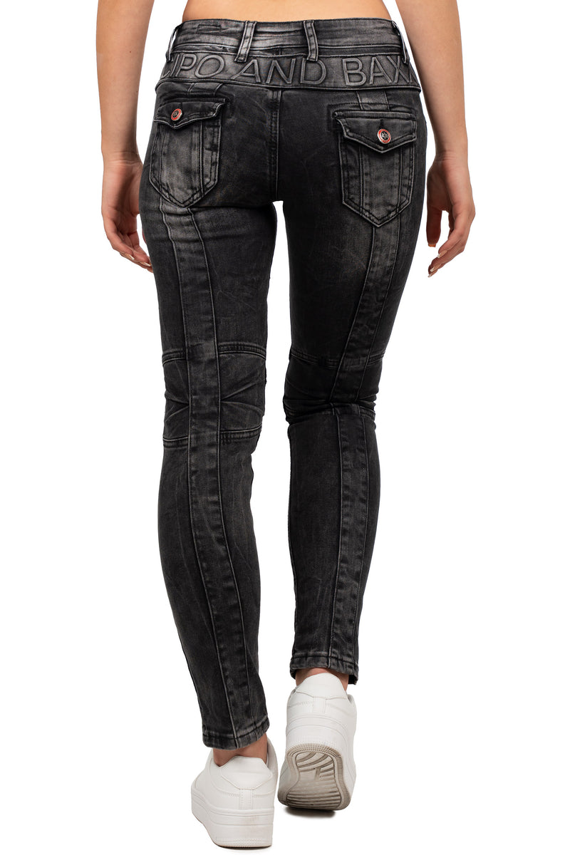 Damen Slim Fit Jeans Stonewashed WD358 - Black