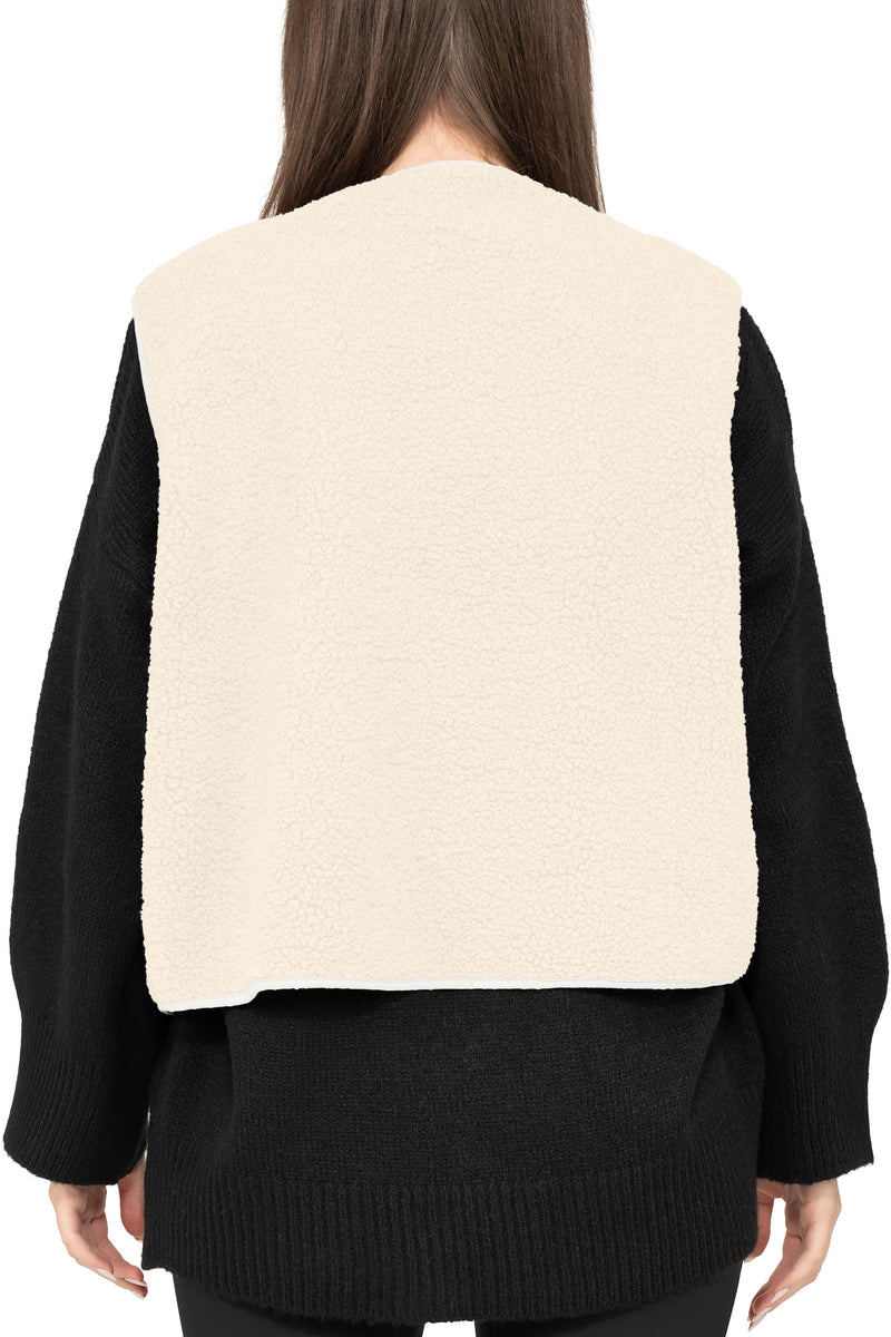 Damen Relaxed Fit Teddy Weste 25RSW098 - White