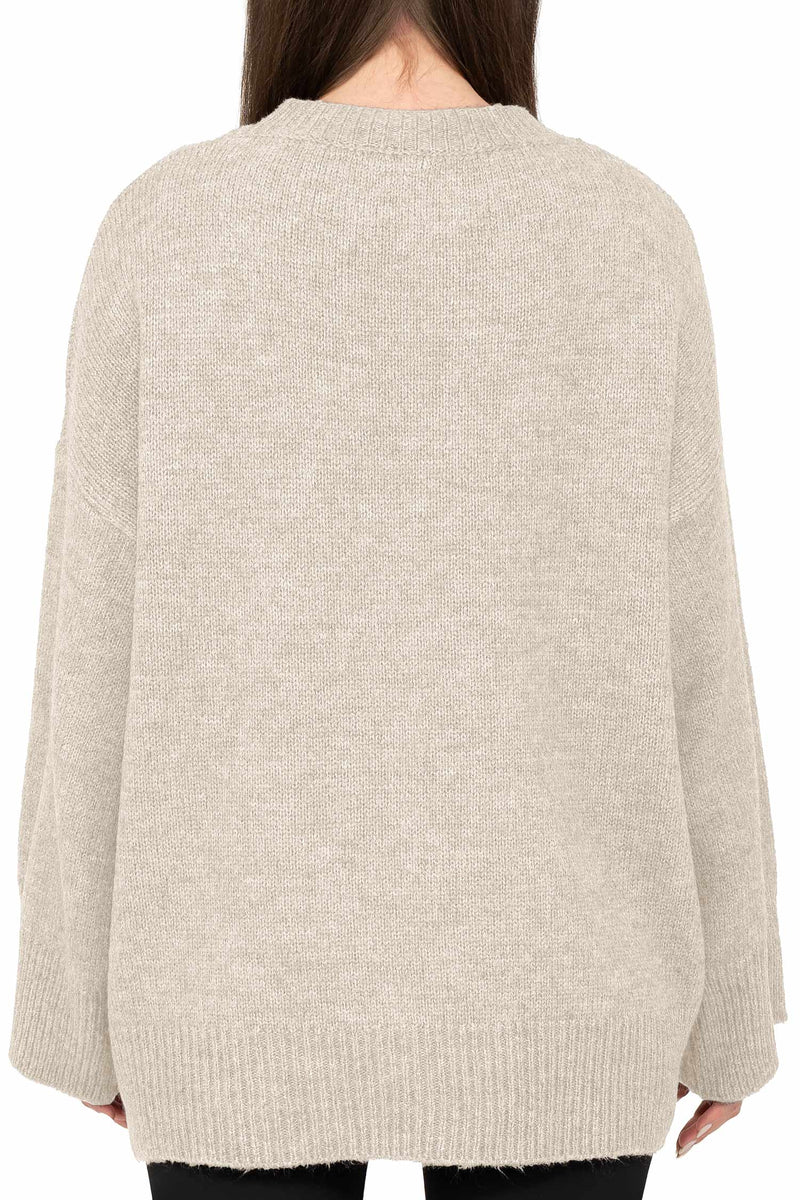 Damen Oversized Strickpullover 25RSW087 - Beige