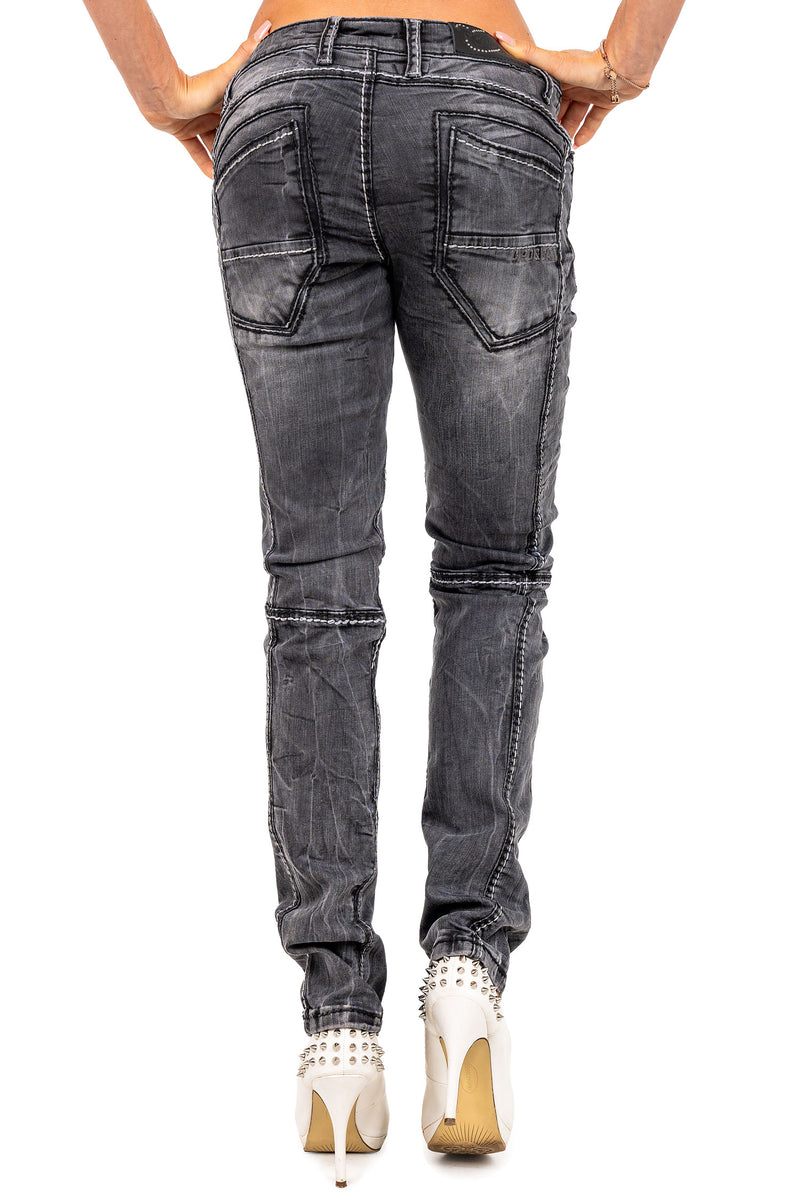 Damen Straight Fit Jeans Stonewashed WD477 - Black