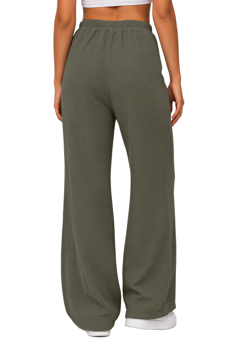 Damen Oversized Hose Musselin 25RSW082 - Khaki