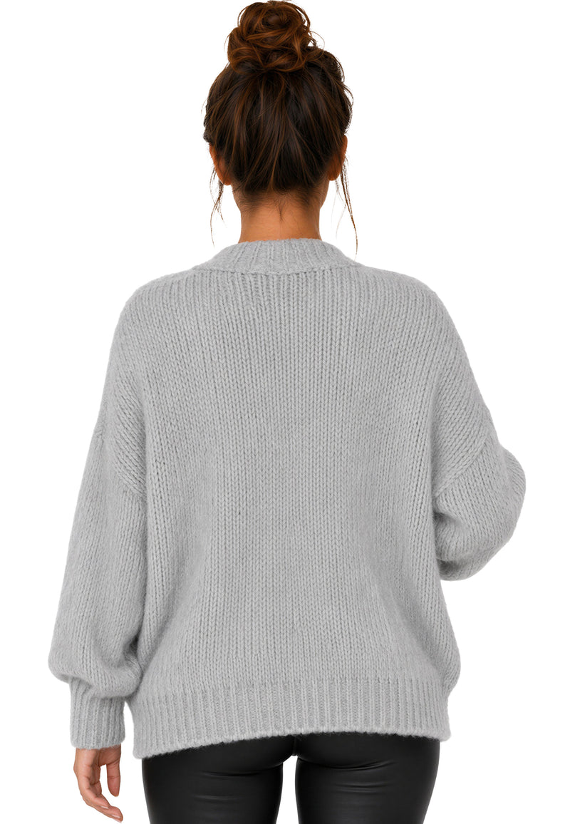 Damen Relaxed Fit Strickjacke 25RSW094 - Grey