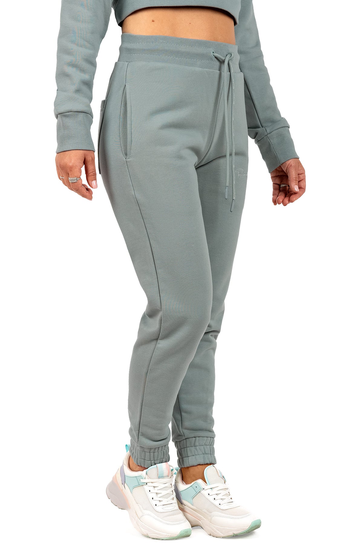 Damen Slim Fit Jogginghose Marken-Stick in Grey – Reichstadt – Ansicht 2