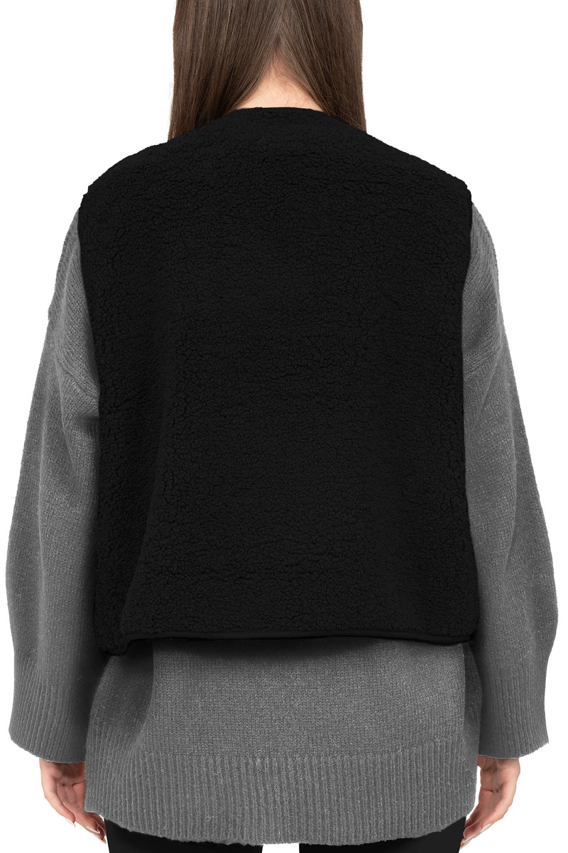 Damen Relaxed Fit Teddy Weste 25RSW098 - Black