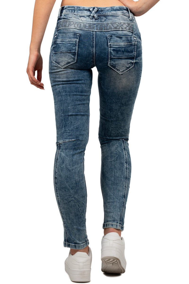 Damen Slim Fit Jeans Stonewashed WD322 - Blue