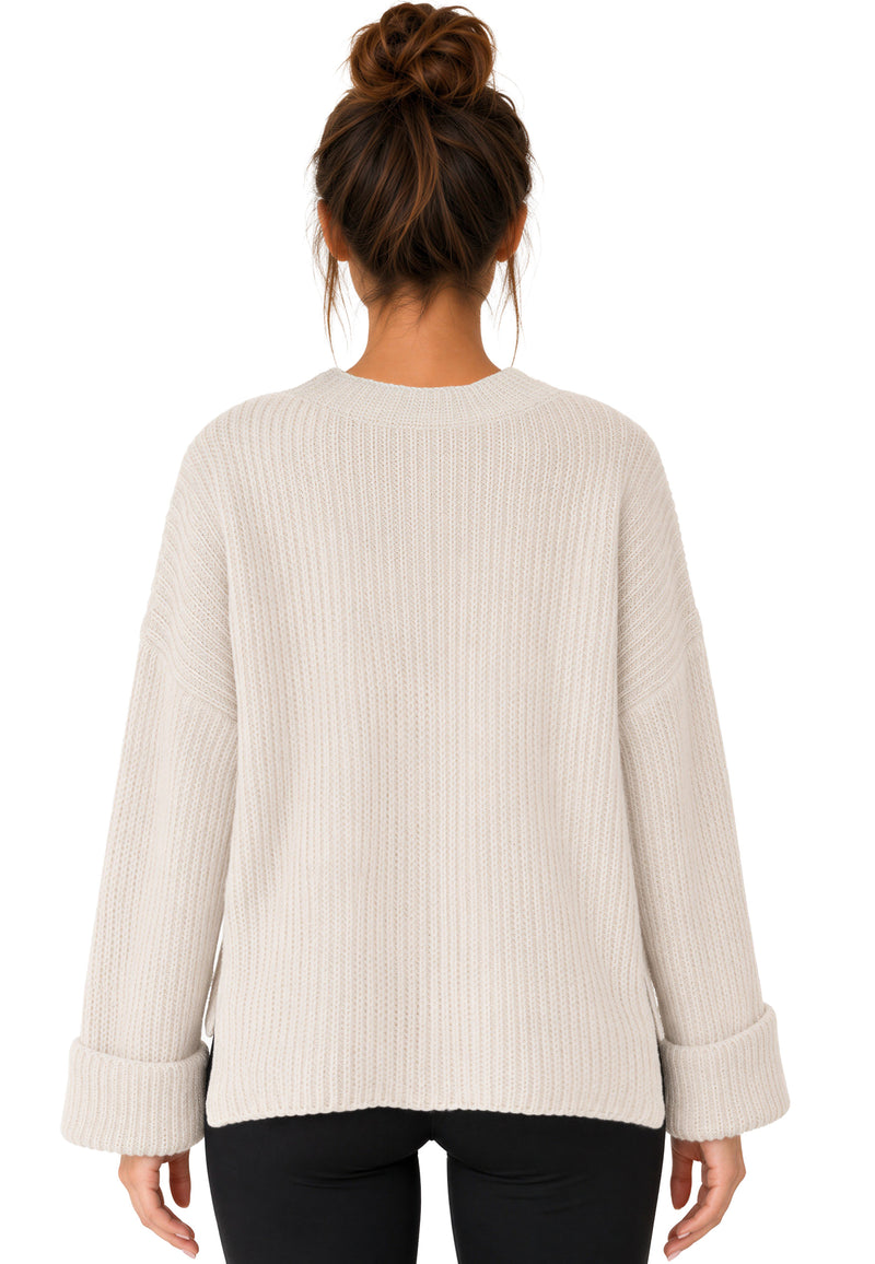 Damen Relaxed Fit Strickpullover 25RSW093 - Beige
