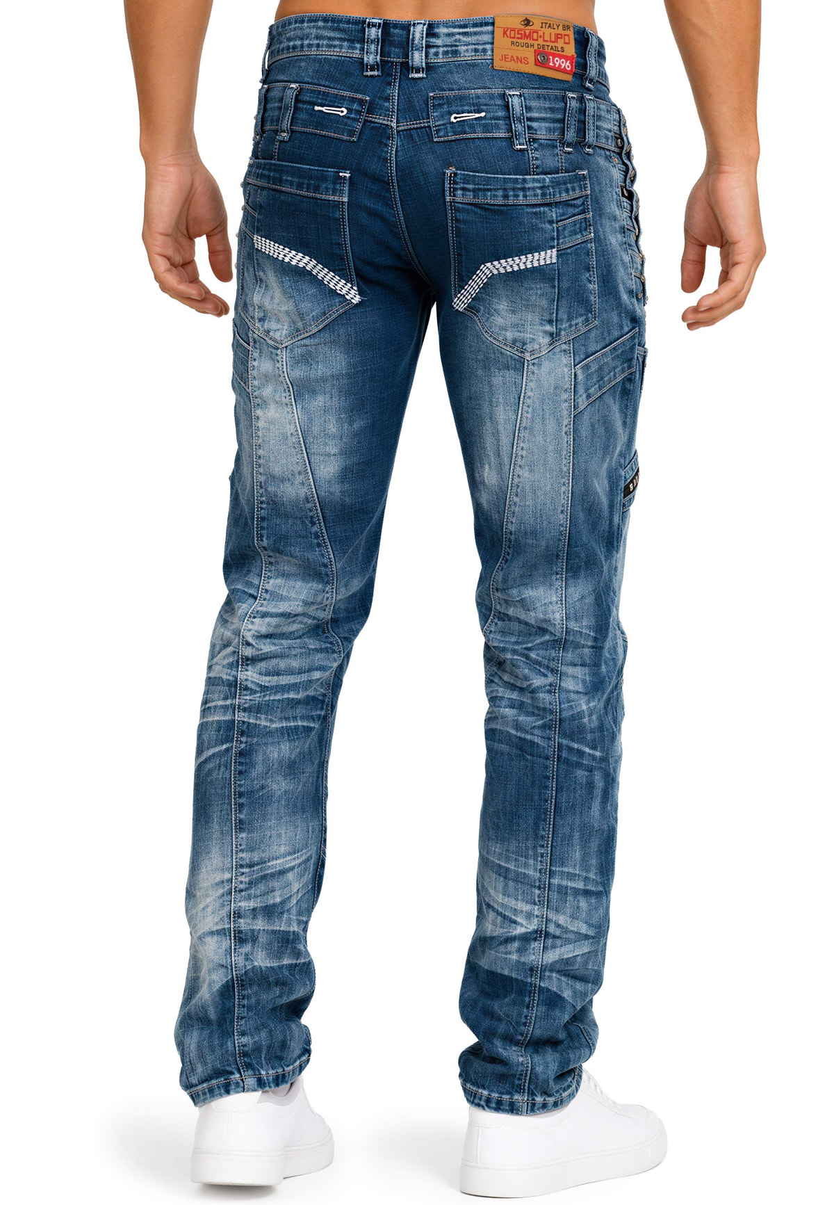 Herren Regular Fit Jeans Stonewashed in Blue – Kosmo Lupo – Ansicht 2