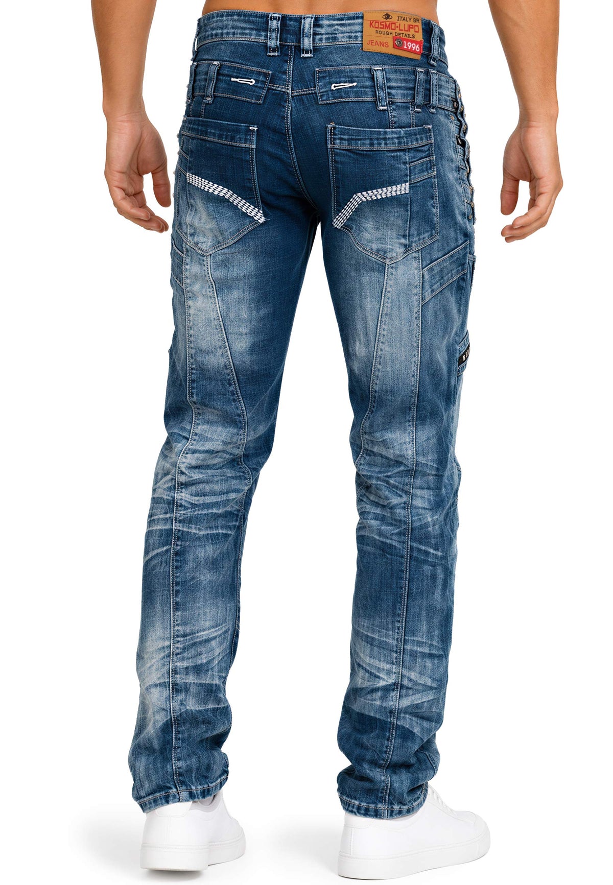 Herren Regular Fit Jeans Stonewashed in Blue – Kosmo Lupo – Ansicht 2