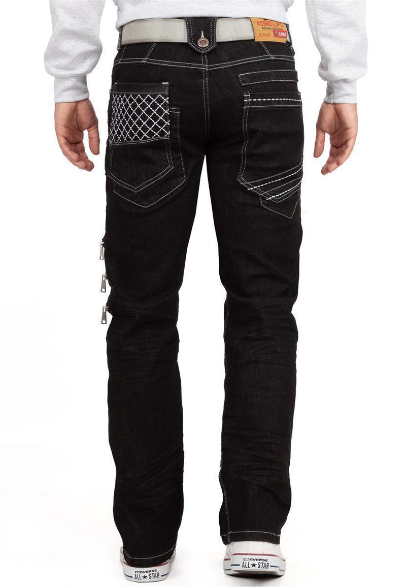 Herren Regular Fit Jeans Stonewashed KM8006 - Black