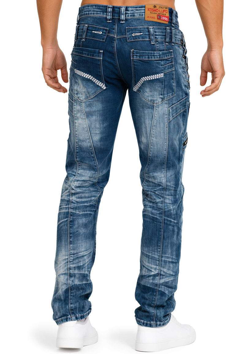 Herren Regular Fit Jeans Stonewashed KM8004 - Blue
