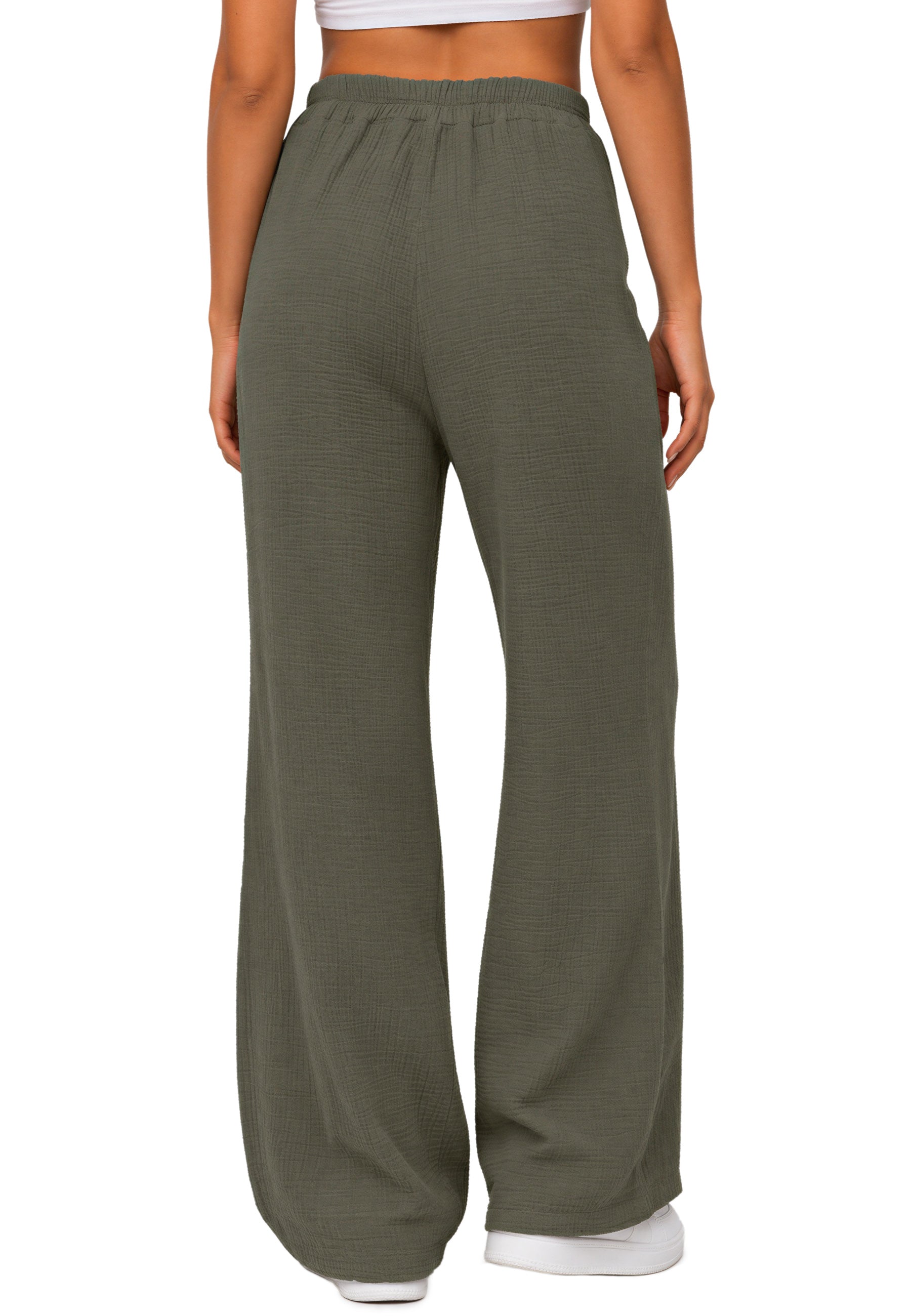 Damen Oversized Hose Musselin 25RSW082 - Khaki