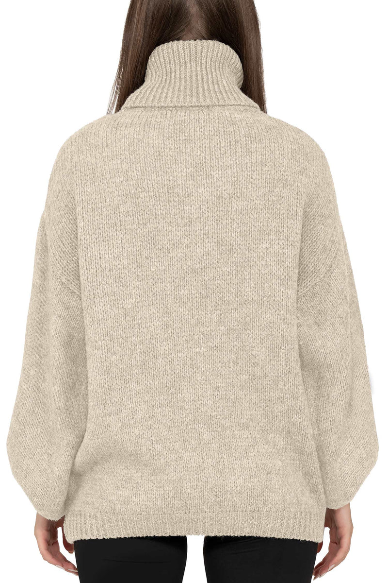 Damen Relaxed Fit Rollkragenpullover 25RSW090 - Beige
