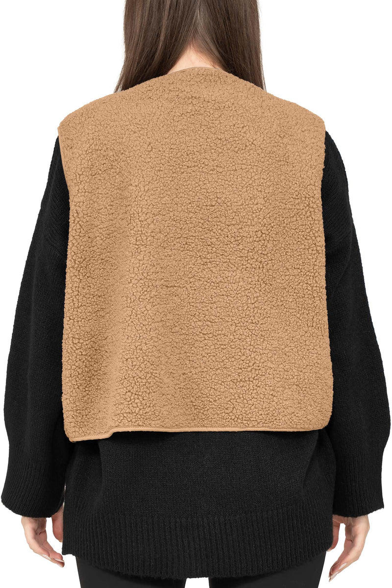 Damen Relaxed Fit Teddy Weste 25RSW098 - Dark Beige
