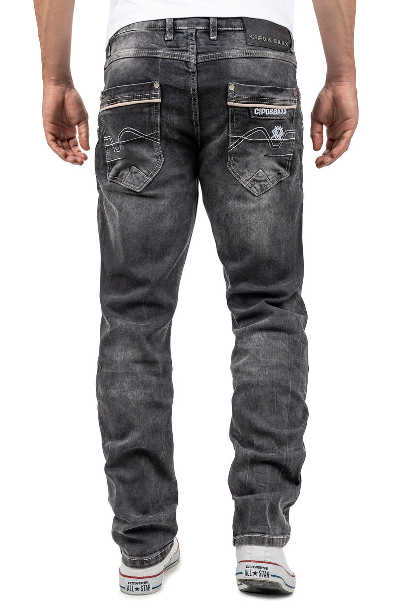 Herren Straight Fit Jeans Stonewashed CD719 - Black