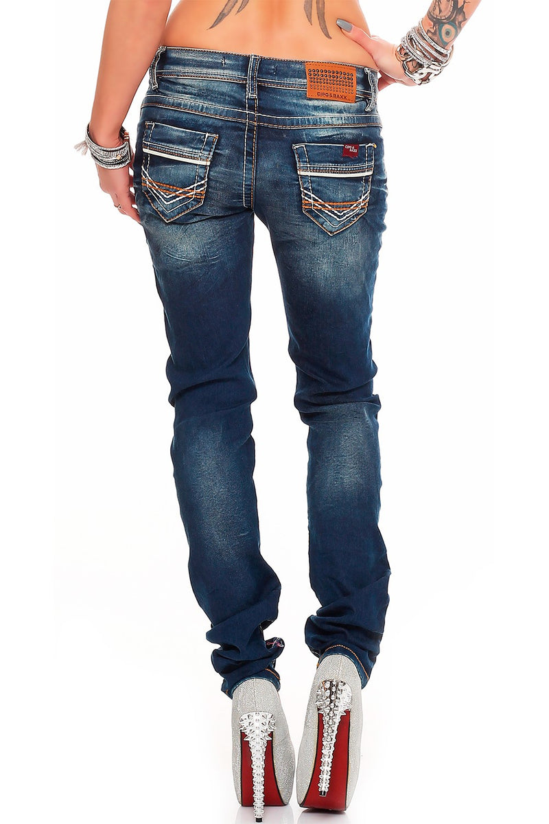 Damen Slim Fit Jeans Stonewashed WD256 - Blue