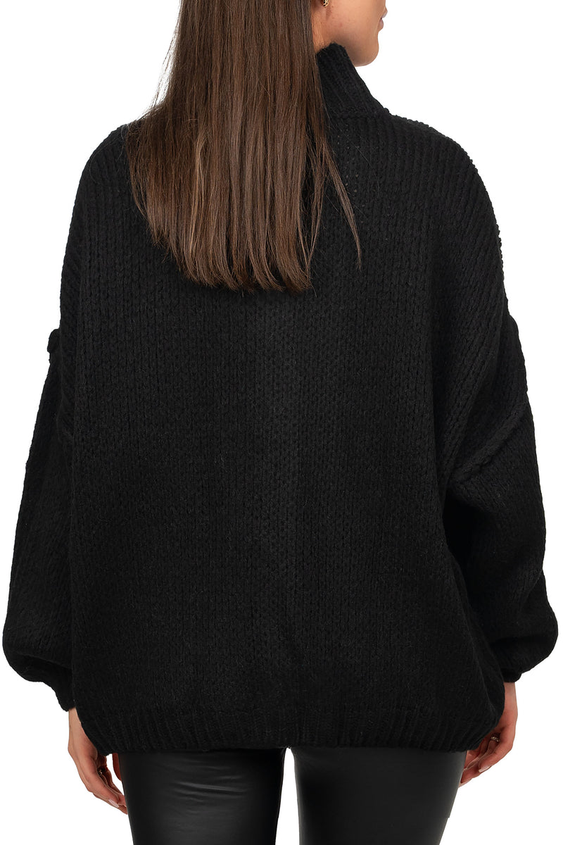 Damen Relaxed Fit Strickjacke Oversized-Look 25RSW068 - Black
