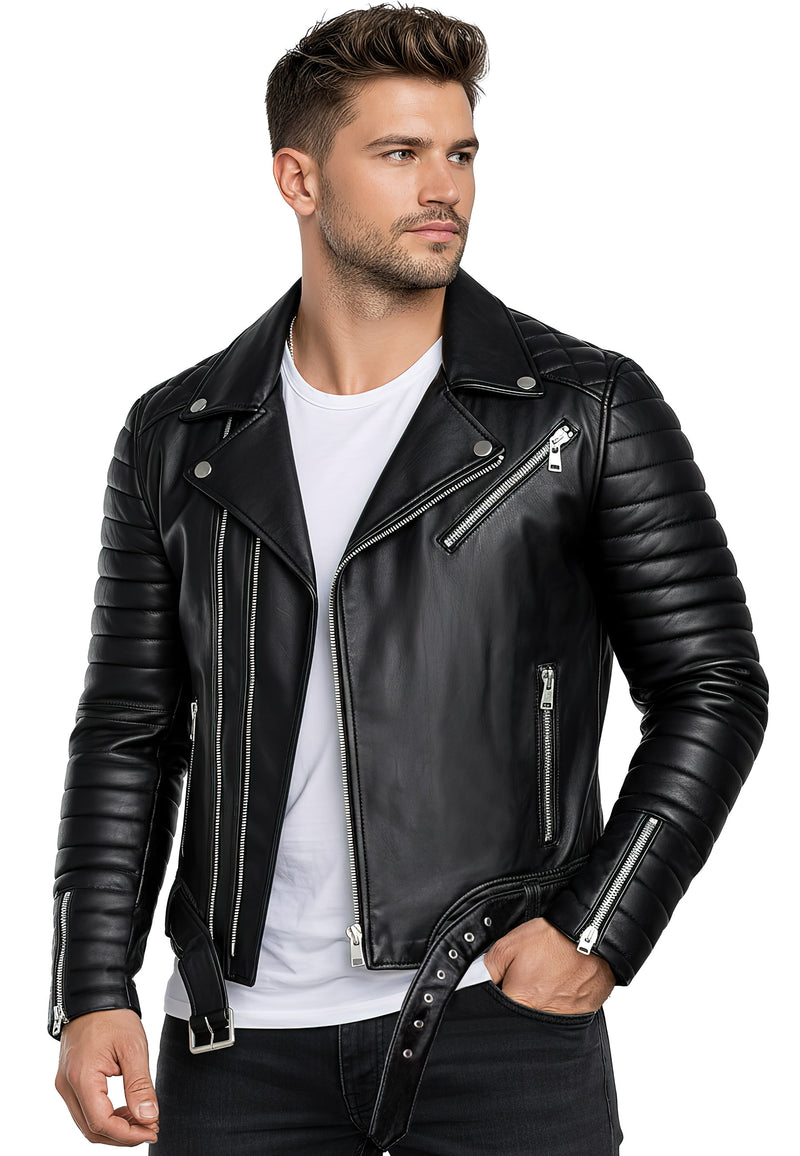 Herren Slim Fit Echtleder Jacke RS001LUX - Black