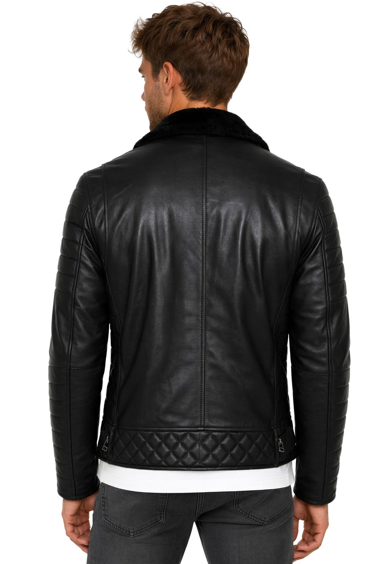 Herren Slim Fit Kunstlederjacke RS008PU - Black - Black Zipper