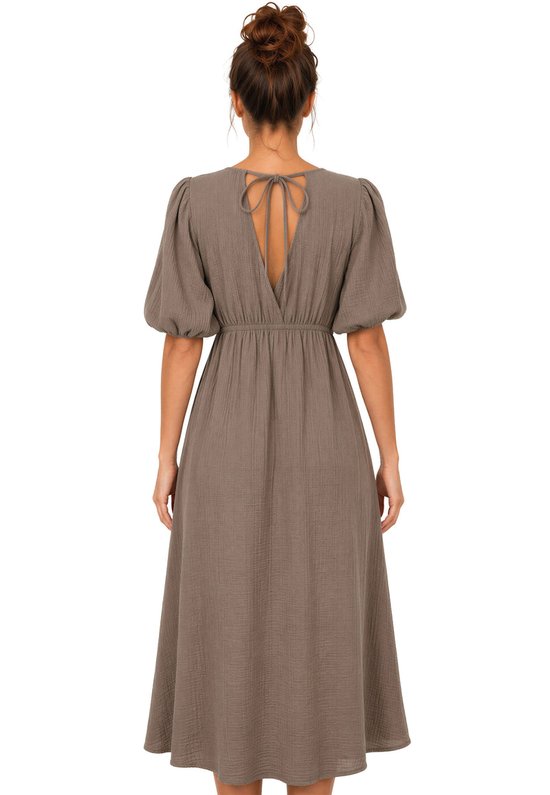 Damen Relaxed Fit Sommerkleid Musselin 25RSW077 - Taupe