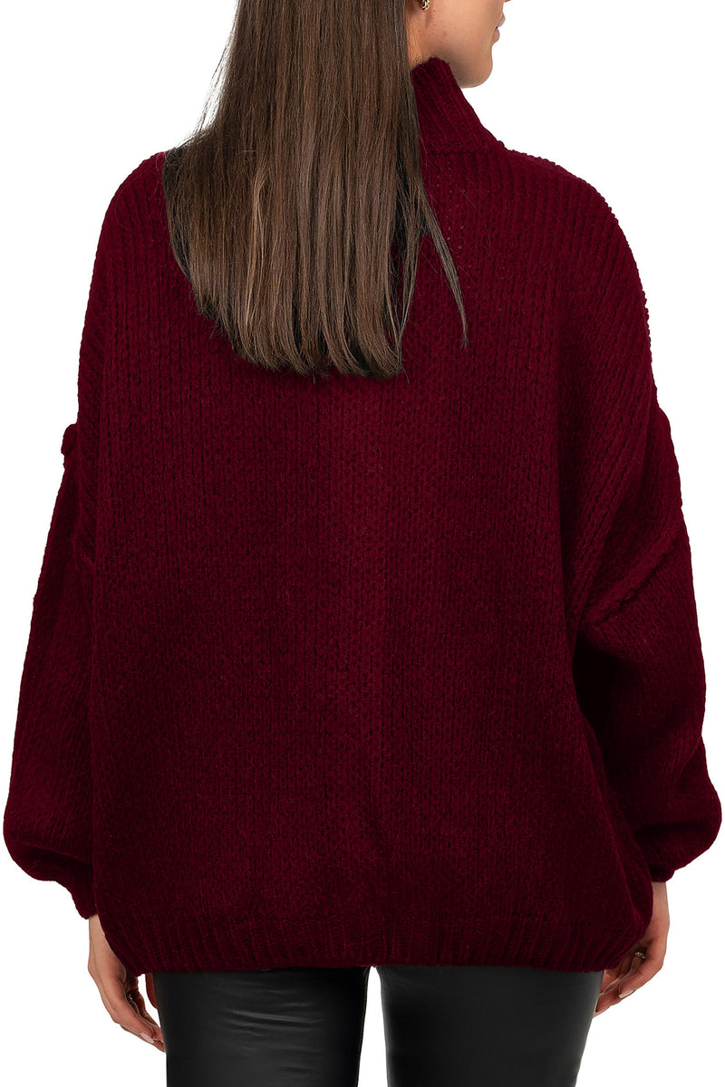 Damen Relaxed Fit Strickjacke Oversized-Look 25RSW068 - Bordeaux
