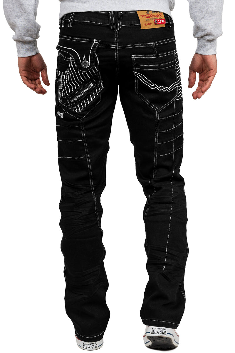 Herren Regular Fit Jeans Mid Waist KM020-1 - Black