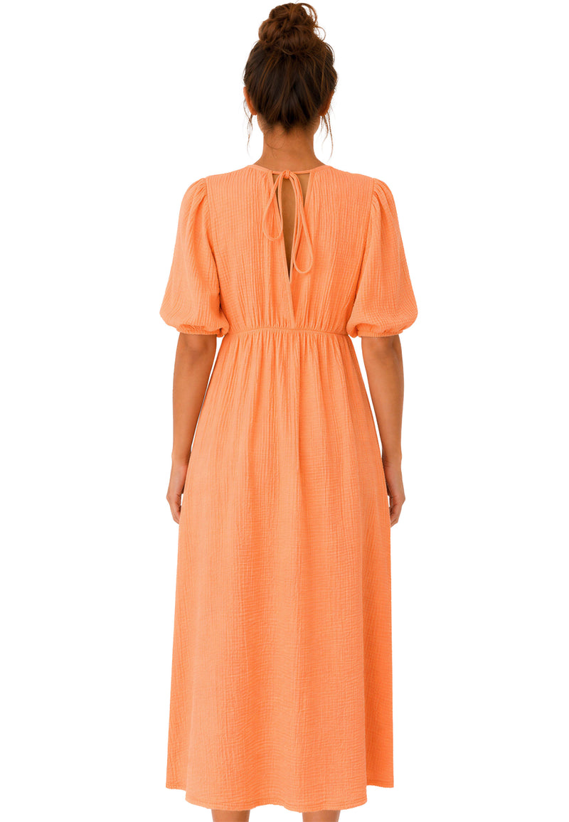 Damen Relaxed Fit Sommerkleid Musselin 25RSW077 - Orange