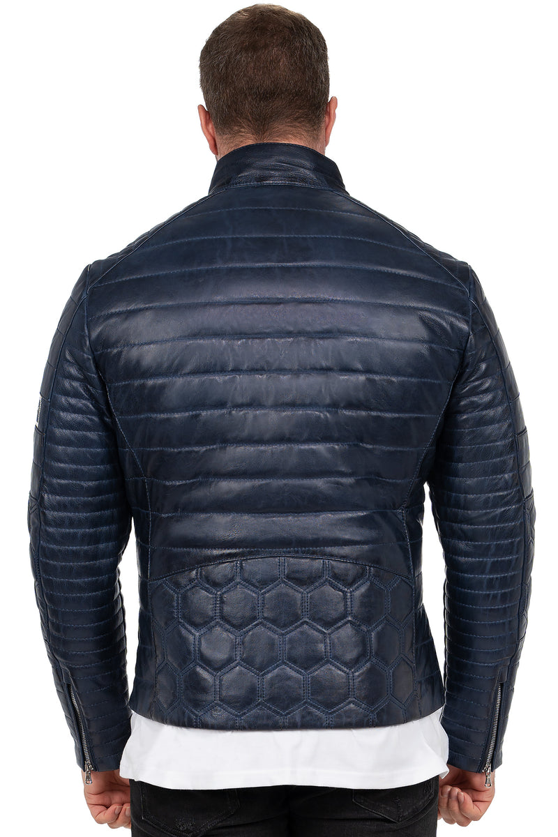 Herren Slim Fit Echtlederjacke Echtleder 22RS31LUX - Navy