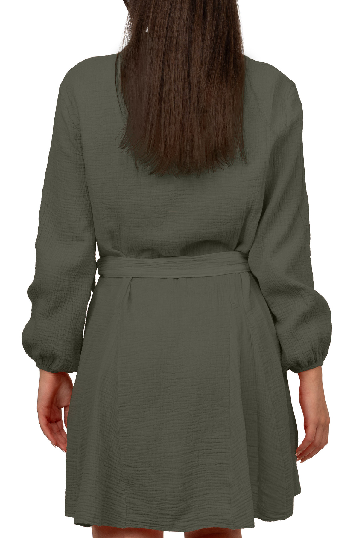 Damen Oversized Sommerkleid Musselin in Khaki – Reichstadt – Ansicht 2