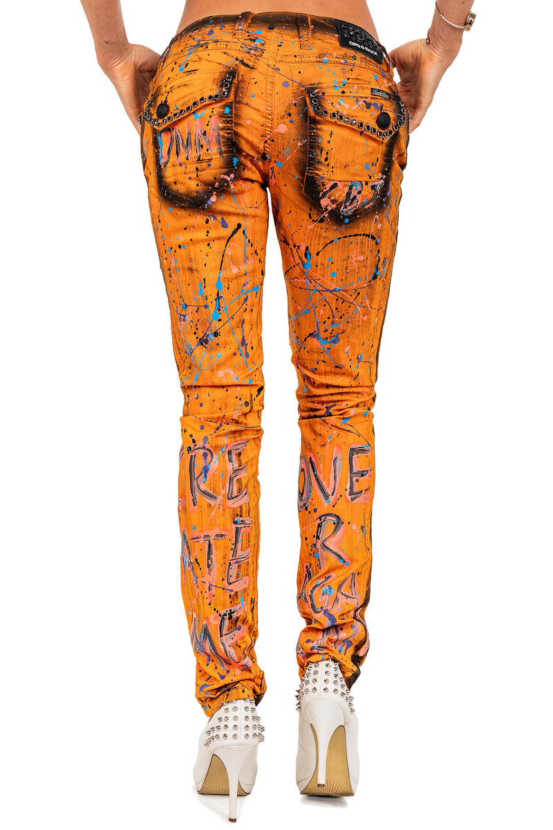 Damen Slim Fit Jeans Mid Waist WD445 - Orange
