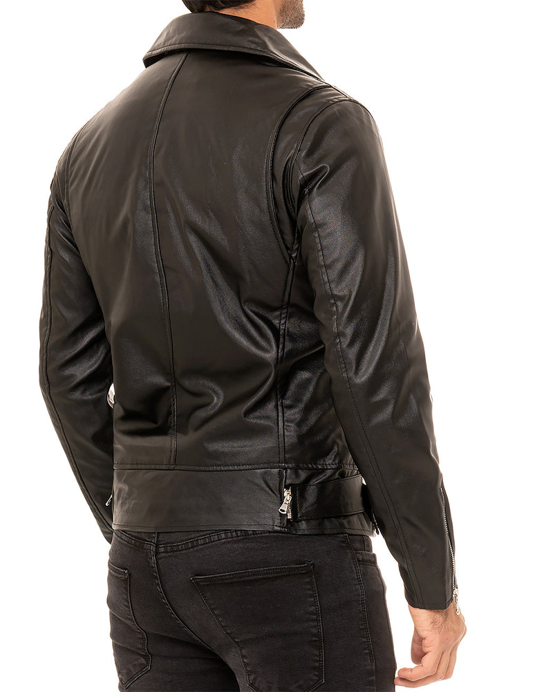 Reichstadt Herren Slim Fit Bikerjacke Echtleder Schwarz mit Silber-Zipper (Modell 19RS018) - Ansicht 2