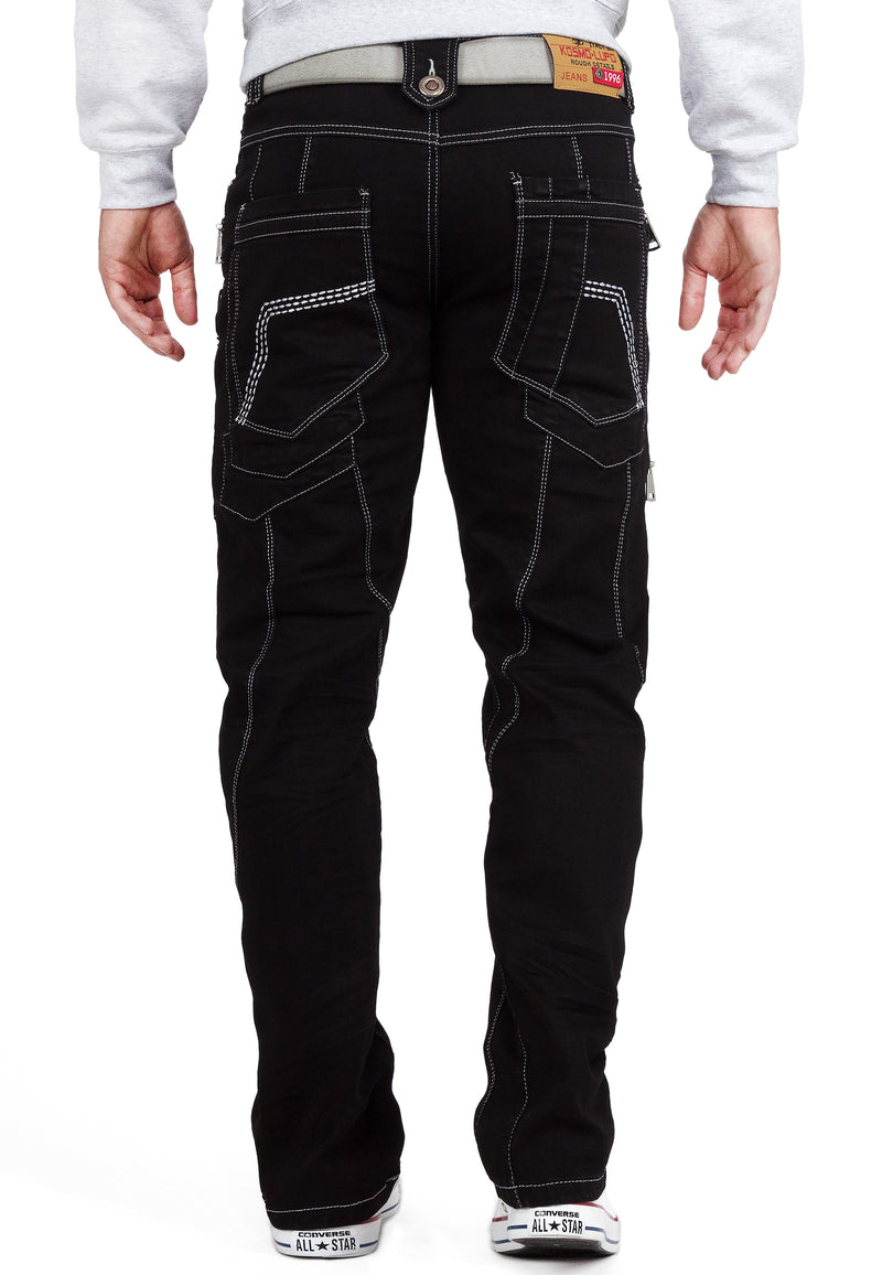 Herren Regular Fit Jeans Stonewashed KM009-1 - Black