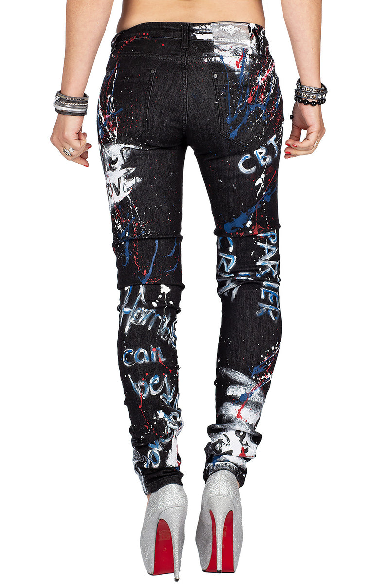Damen Slim Fit Jeans WD389 - Black
